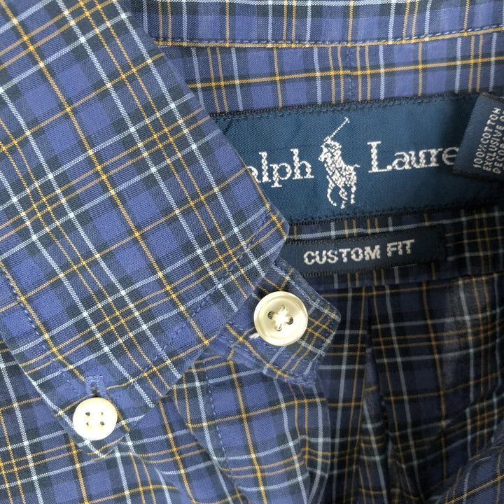 Ralph Lauren CUSTOM FIT Long-Sleeve Cotton Check Shirt, Men's Size XL (approx.) cotton navy blue type Vintage Second Hand