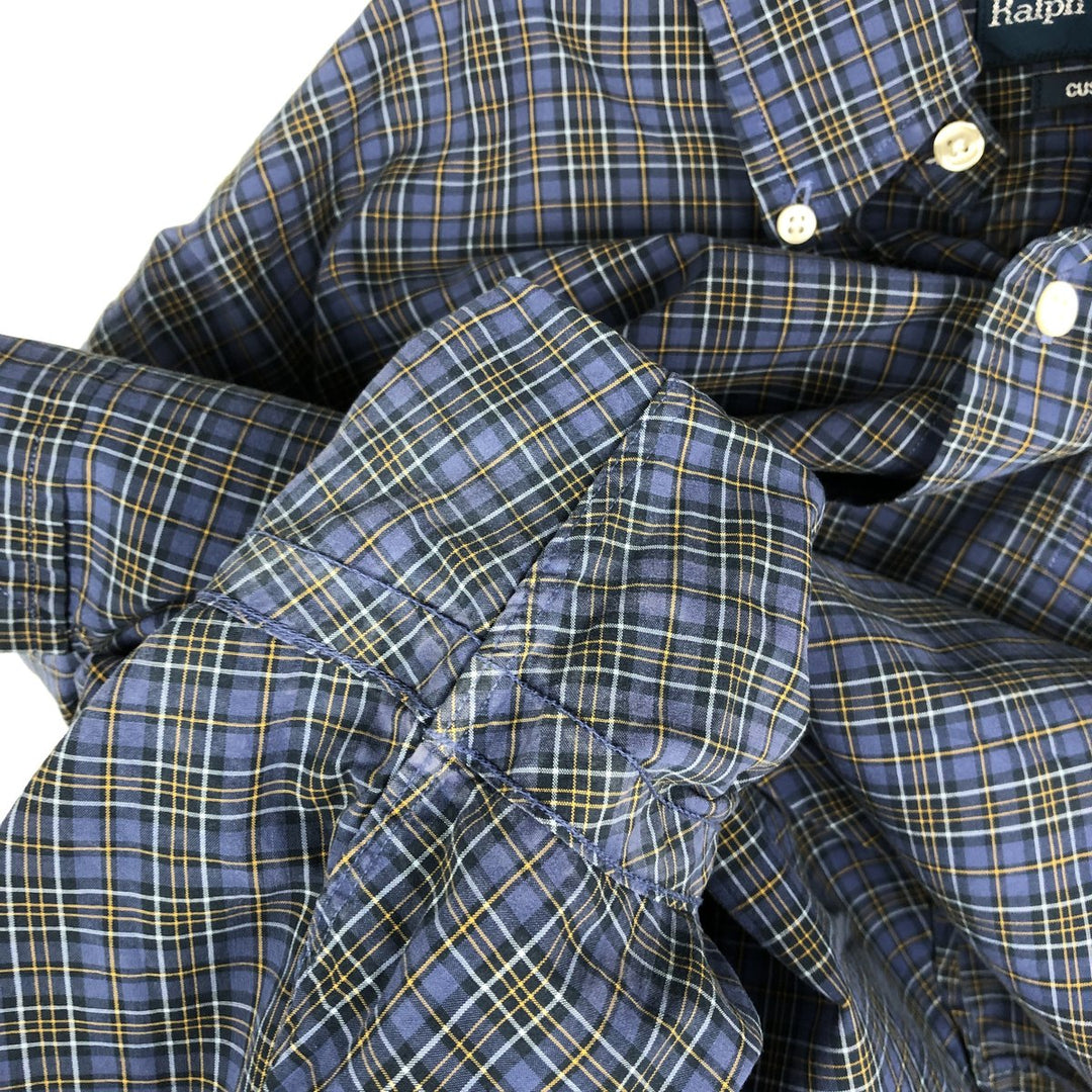 Ralph Lauren CUSTOM FIT Long-Sleeve Cotton Check Shirt, Men's Size XL (approx.) cotton navy blue type Vintage Second Hand
