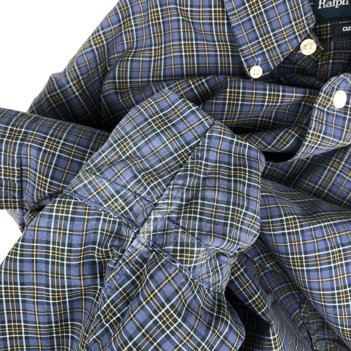 Ralph Lauren CUSTOM FIT Long-Sleeve Cotton Check Shirt, Men's Size XL (approx.) cotton navy blue type Vintage Second Hand