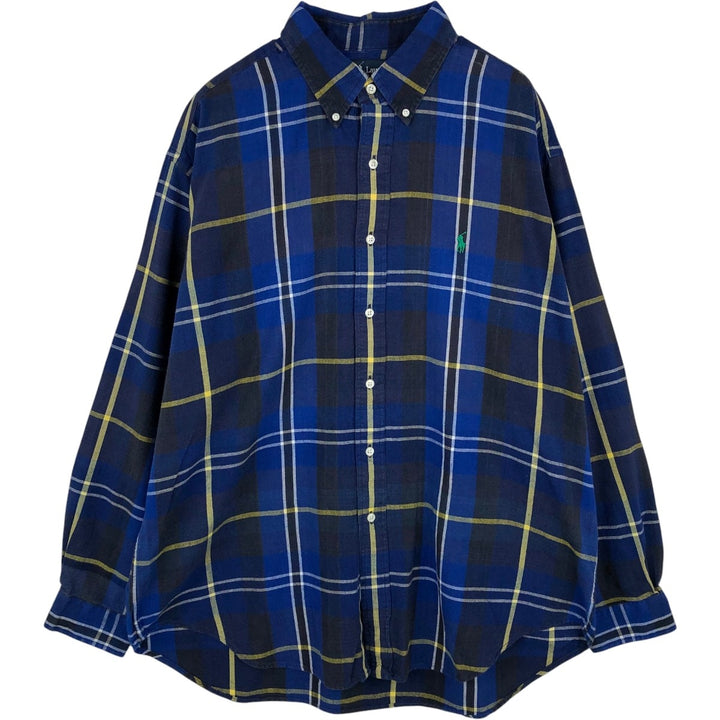 Ralph Lauren BLAIRE long sleeve button down check shirt, men's size L cotton blue type Vintage Second Hand