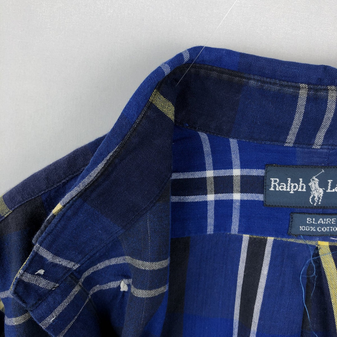 Ralph Lauren BLAIRE long sleeve button down check shirt, men's size L cotton blue type Vintage Second Hand