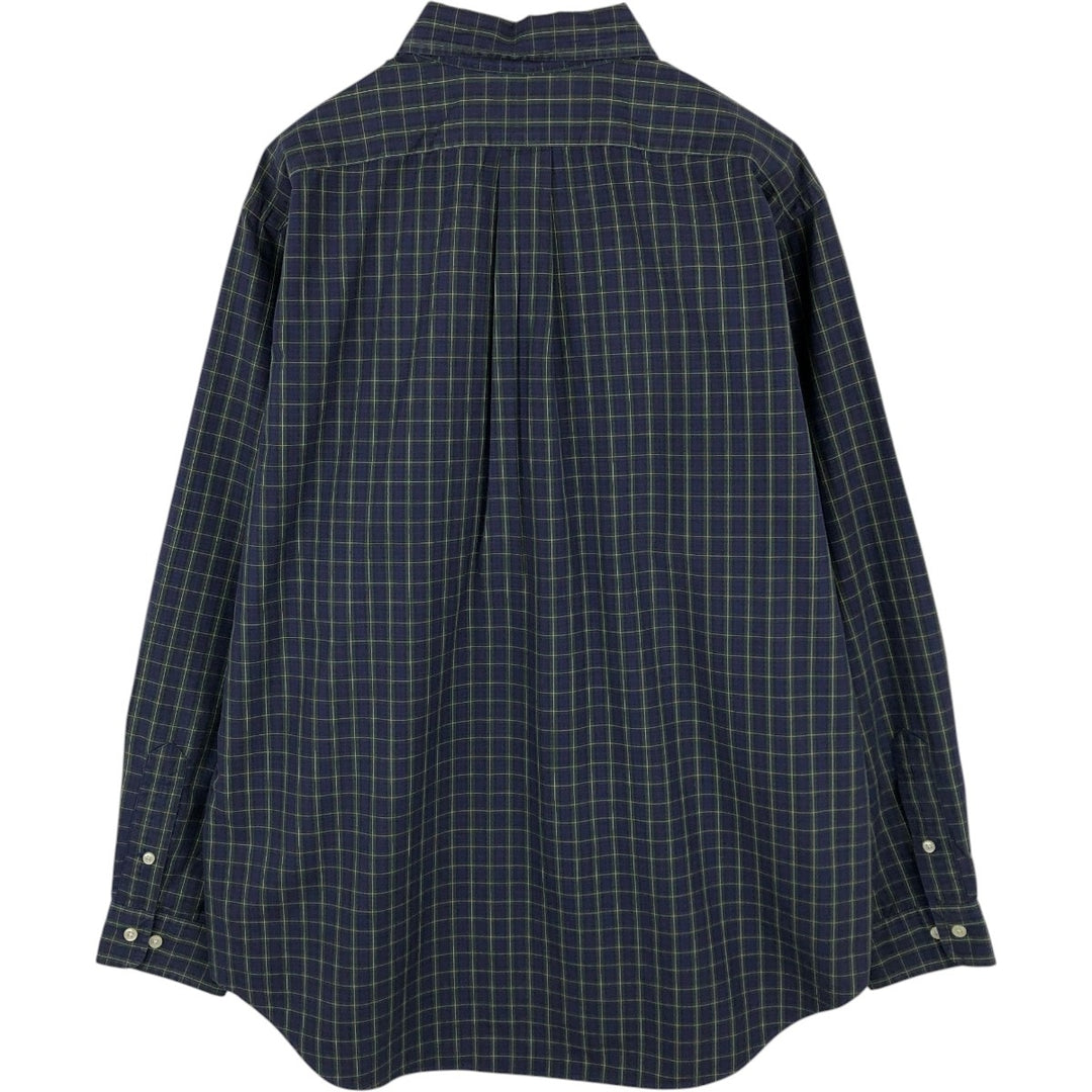 Ralph Lauren Classic Fit Long Sleeve Button Down Check Shirt, Men's Size L cotton navy blue type Vintage Second Hand