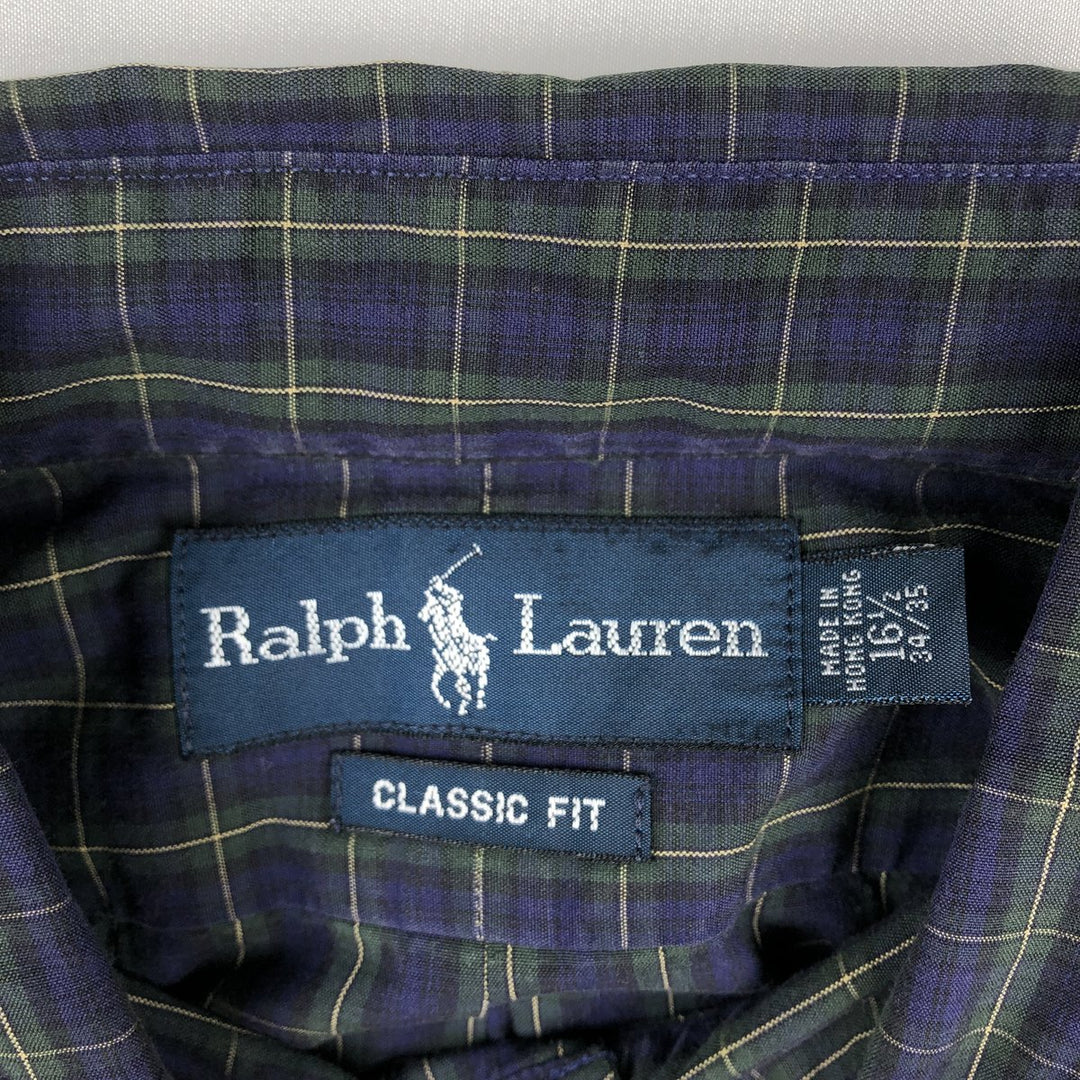 Ralph Lauren Classic Fit Long Sleeve Button Down Check Shirt, Men's Size L cotton navy blue type Vintage Second Hand