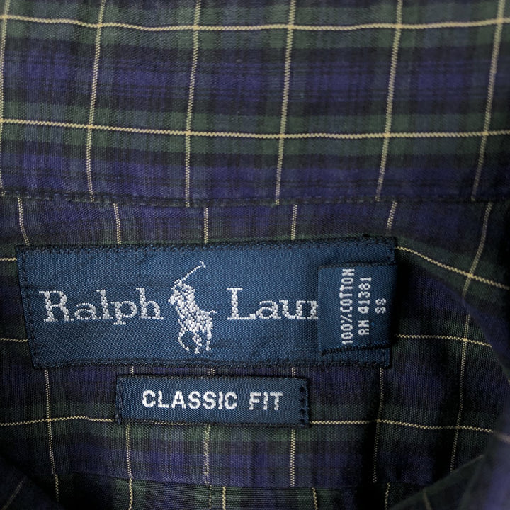 Ralph Lauren Classic Fit Long Sleeve Button Down Check Shirt, Men's Size L cotton navy blue type Vintage Second Hand