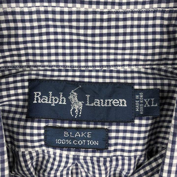 Ralph Lauren BLAKE Gingham Check Long-Sleeve Button-Down Check Shirt, Men's Size XL (equivalent) cotton blue type Vintage Second Hand