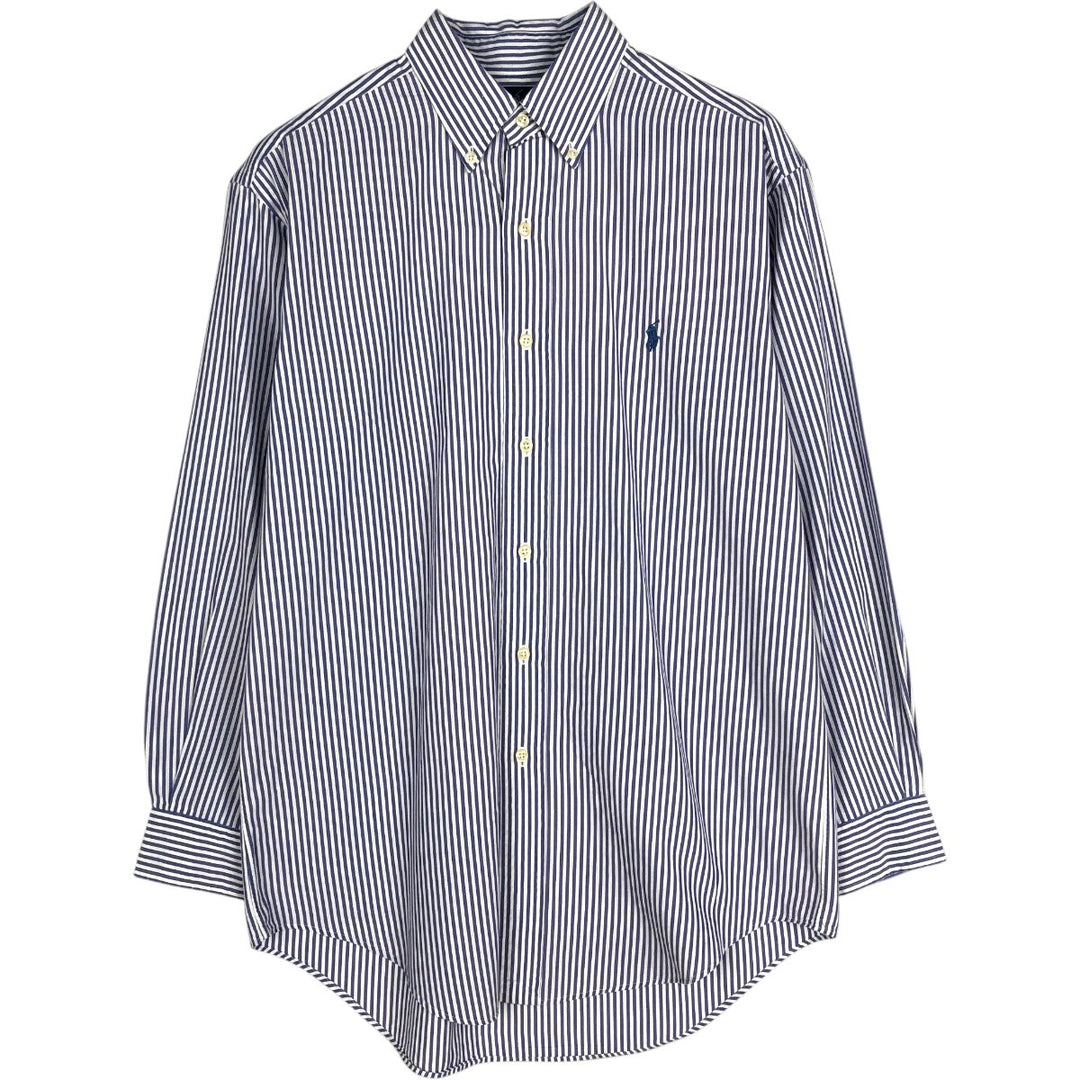 Ralph Lauren YARMOUTH Long Sleeve Button-Down Striped Shirt, Men's M Size cotton blue type Vintage Second Hand