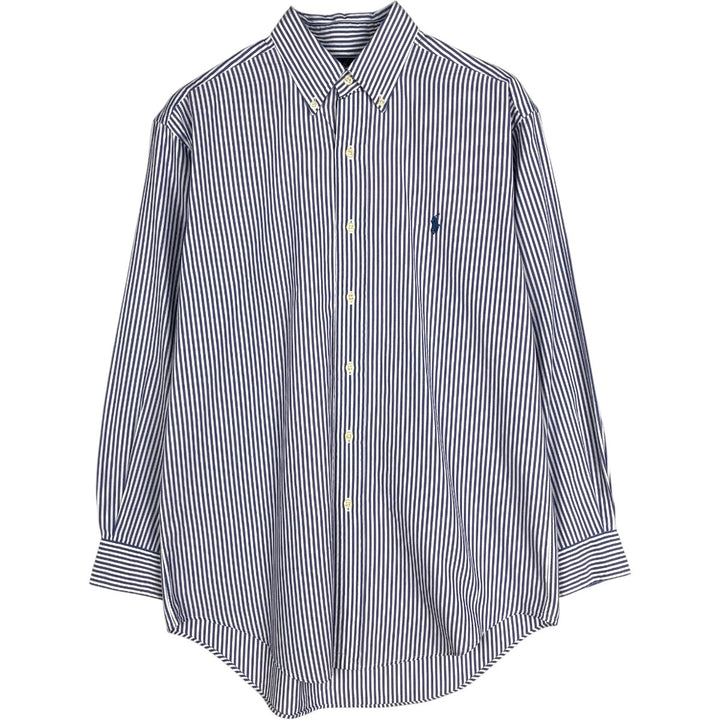 Ralph Lauren YARMOUTH Long Sleeve Button-Down Striped Shirt, Men's M Size cotton blue type Vintage Second Hand