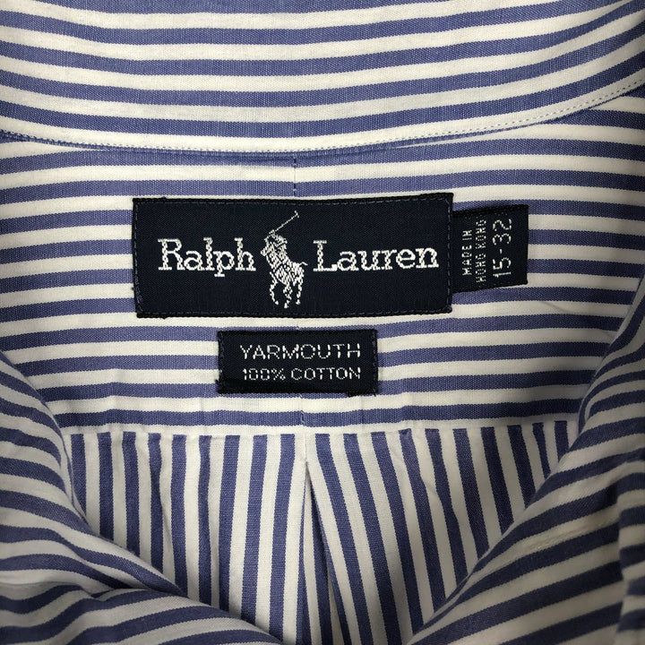 Ralph Lauren YARMOUTH Long Sleeve Button-Down Striped Shirt, Men's M Size cotton blue type Vintage Second Hand