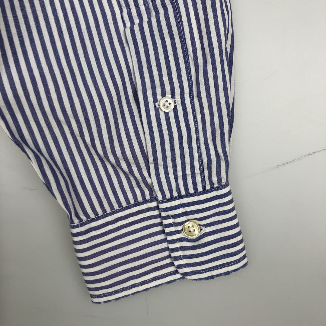 Ralph Lauren YARMOUTH Long Sleeve Button-Down Striped Shirt, Men's M Size cotton blue type Vintage Second Hand