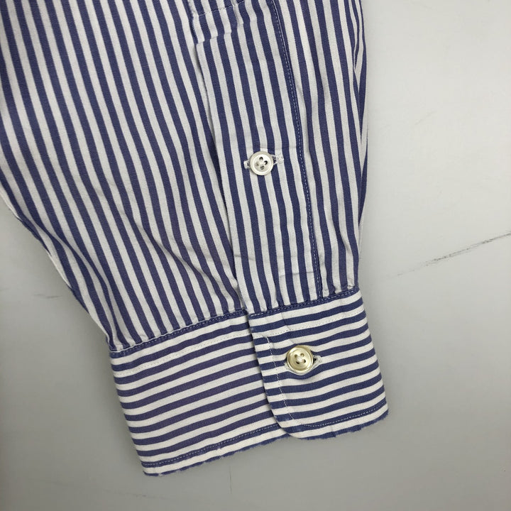 Ralph Lauren YARMOUTH Long Sleeve Button-Down Striped Shirt, Men's M Size cotton blue type Vintage Second Hand