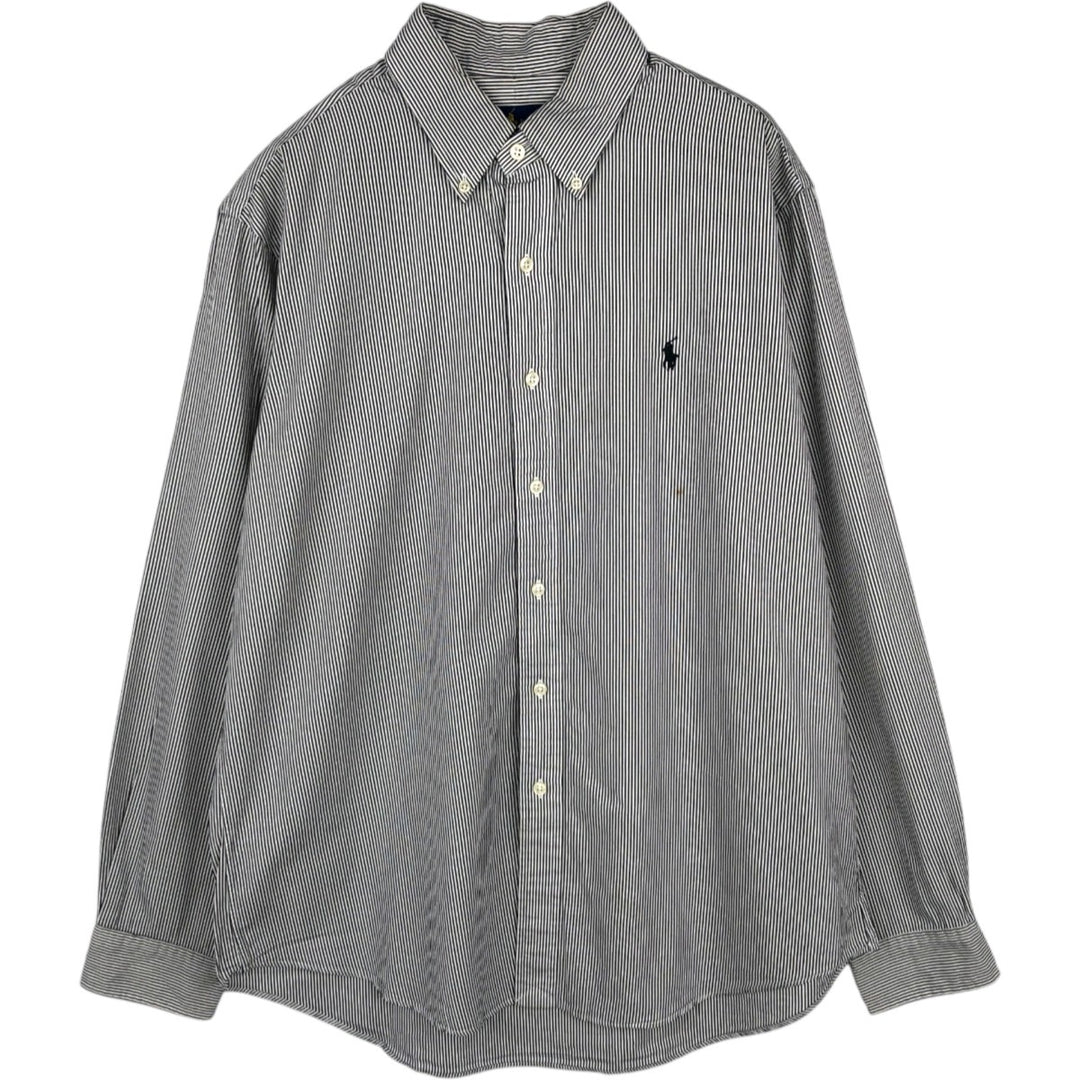 Ralph Lauren long sleeve button down striped shirt, men's size L cotton black type Vintage Second Hand