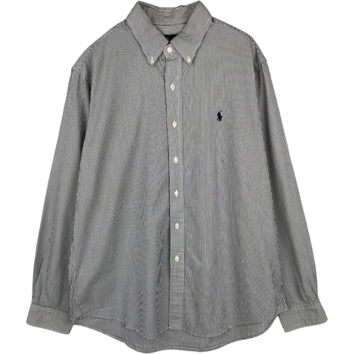 Ralph Lauren long sleeve button down striped shirt, men's size L cotton black type Vintage Second Hand