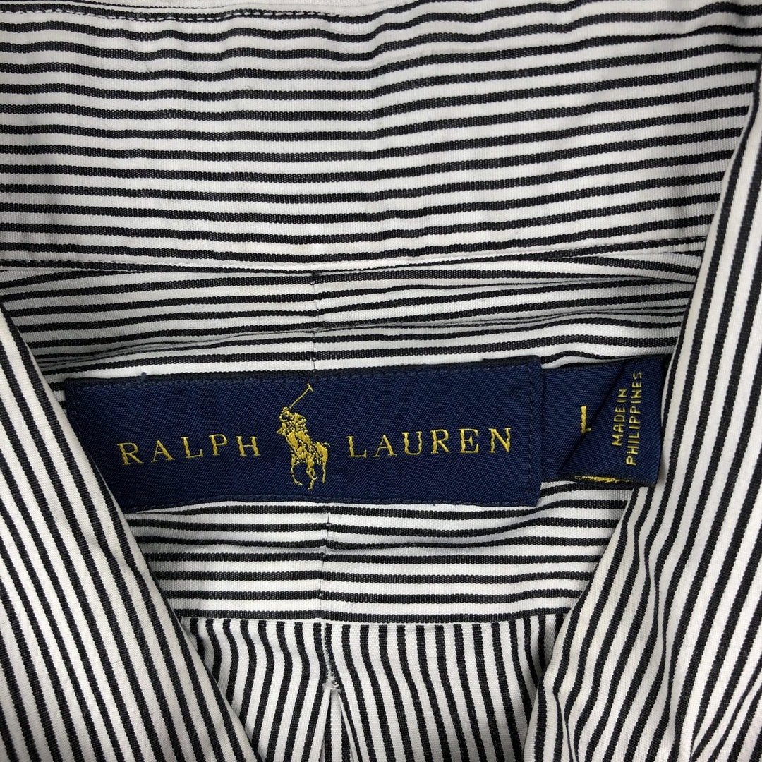 Ralph Lauren long sleeve button down striped shirt, men's size L cotton black type Vintage Second Hand