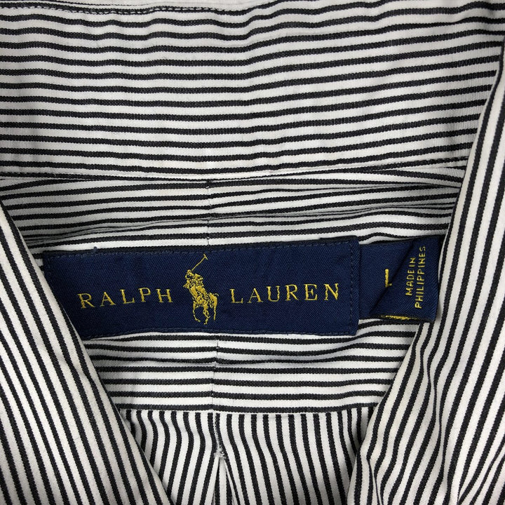 Ralph Lauren long sleeve button down striped shirt, men's size L cotton black type Vintage Second Hand