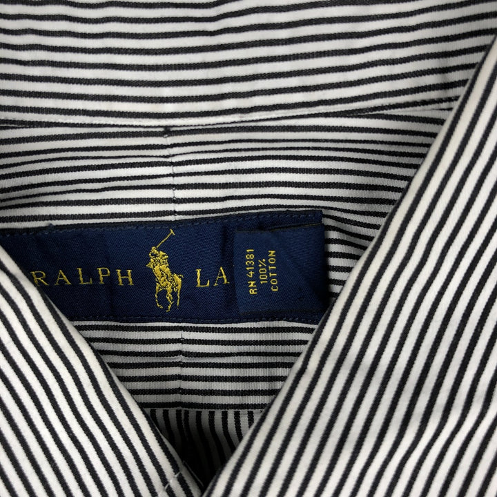 Ralph Lauren long sleeve button down striped shirt, men's size L cotton black type Vintage Second Hand