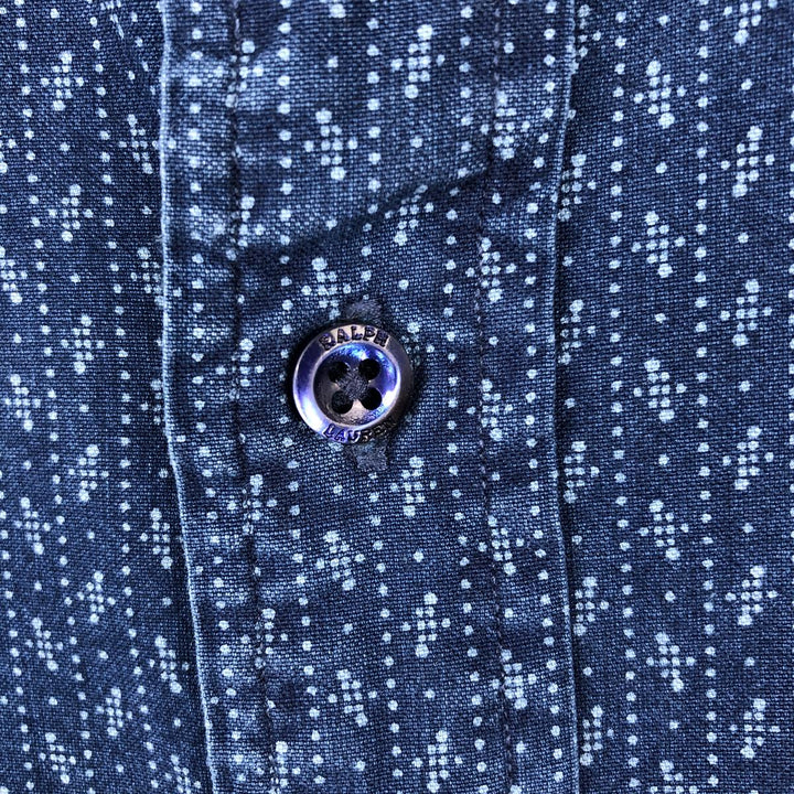 Ralph Lauren SLIM FIT Slim Fit All-Over Print Wide Collar Long Sleeve Cotton Shirt (Men's Size L) cotton blue type Vintage Second Hand