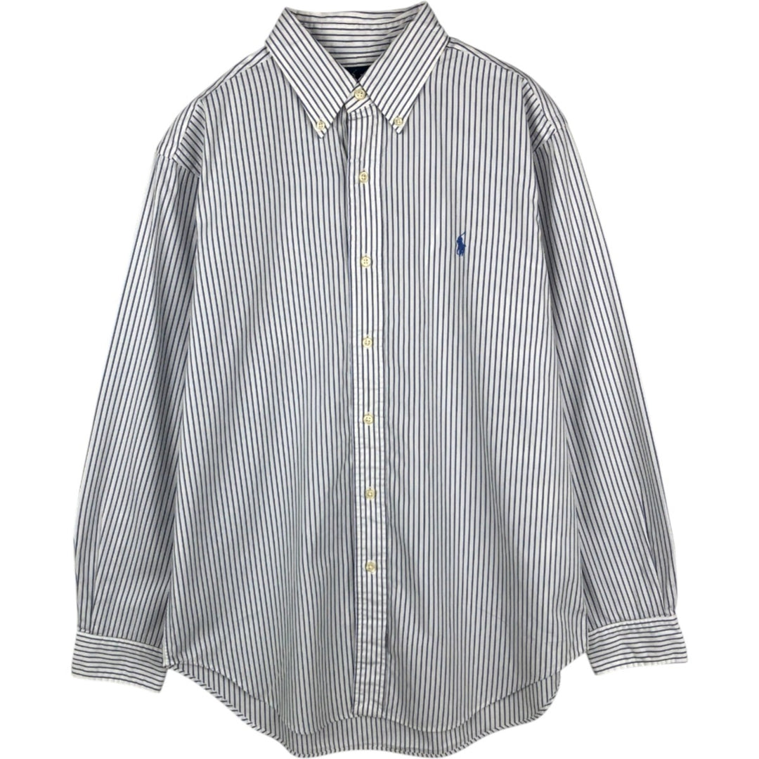 Ralph Lauren CLASSIC FIT Stripe Pattern Long-Sleeve Button-Down Stripe Shirt, Men's Size M (approx.) cotton white type Vintage Second Hand