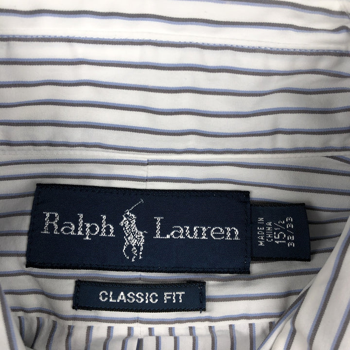 Ralph Lauren CLASSIC FIT Stripe Pattern Long-Sleeve Button-Down Stripe Shirt, Men's Size M (approx.) cotton white type Vintage Second Hand