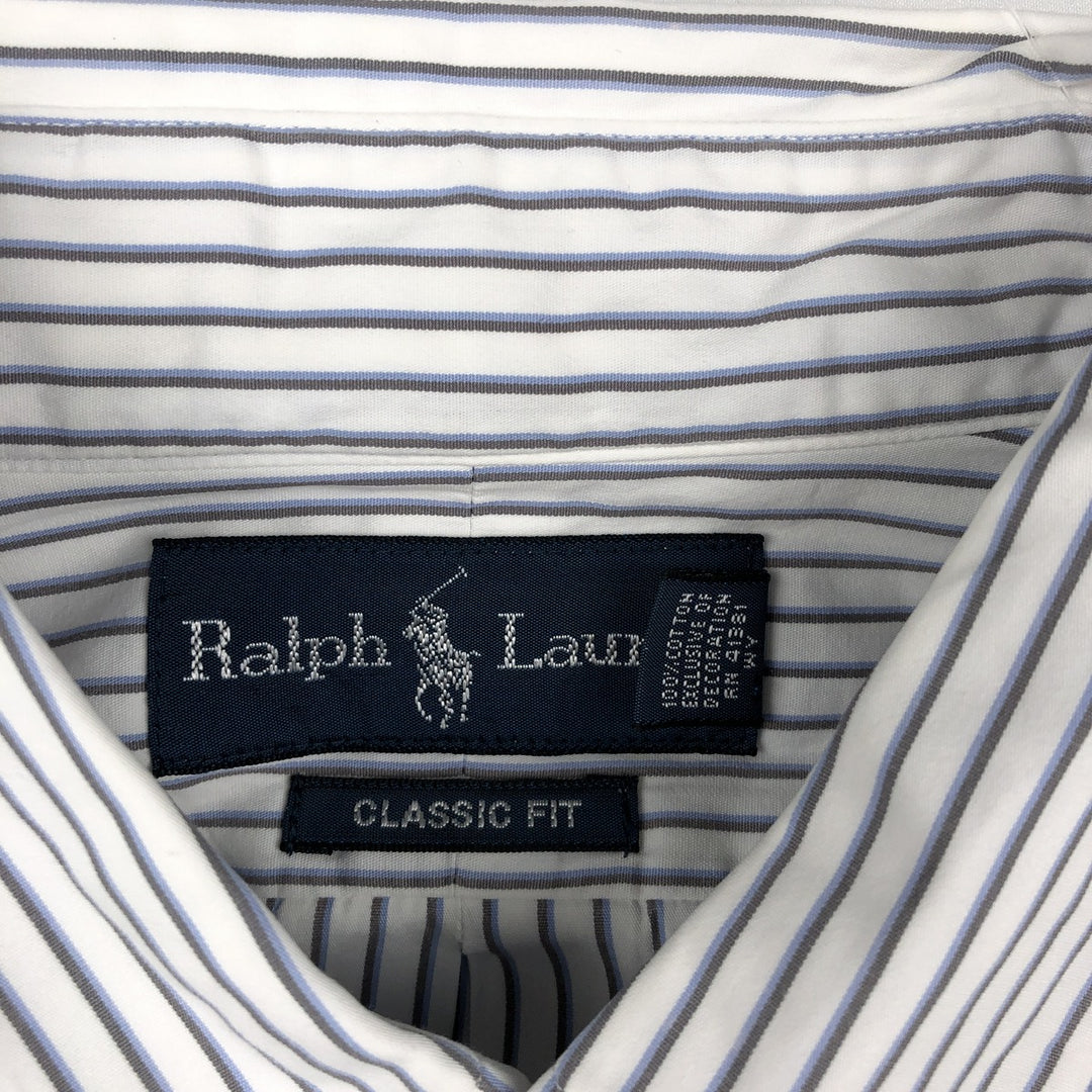 Ralph Lauren CLASSIC FIT Stripe Pattern Long-Sleeve Button-Down Stripe Shirt, Men's Size M (approx.) cotton white type Vintage Second Hand
