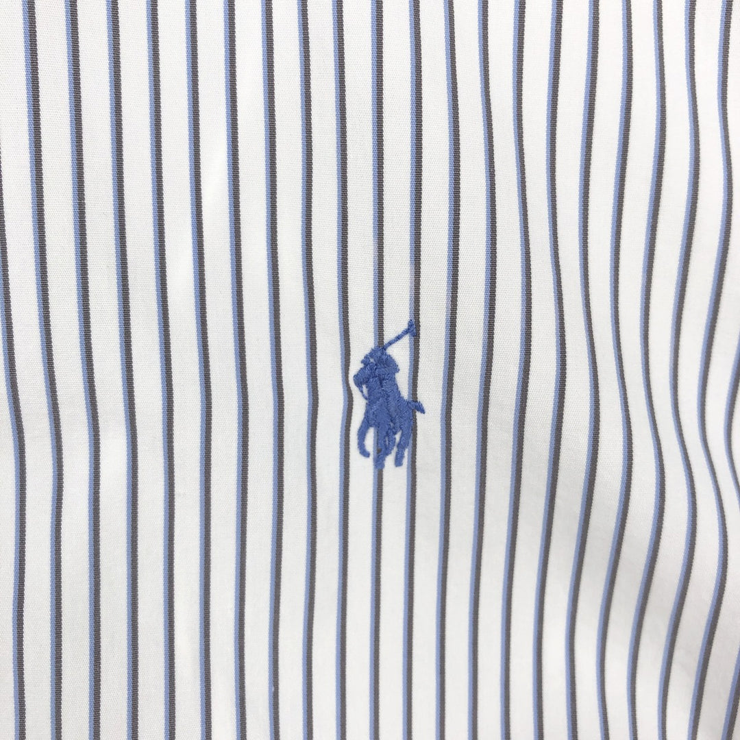 Ralph Lauren CLASSIC FIT Stripe Pattern Long-Sleeve Button-Down Stripe Shirt, Men's Size M (approx.) cotton white type Vintage Second Hand
