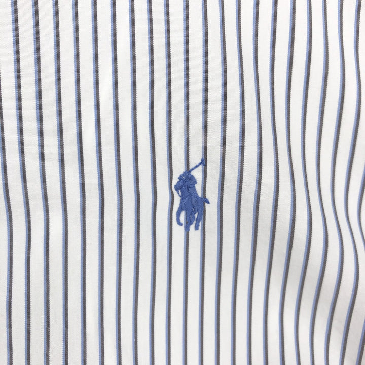 Ralph Lauren CLASSIC FIT Stripe Pattern Long-Sleeve Button-Down Stripe Shirt, Men's Size M (approx.) cotton white type Vintage Second Hand