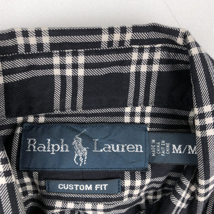 Ralph Lauren CUSTOM FIT long sleeve button down check shirt men's size M cotton black type Vintage Second Hand