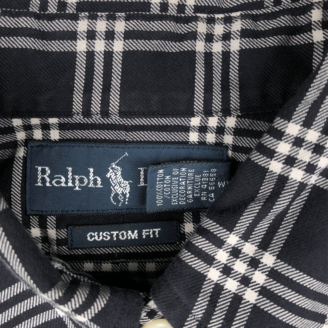 Ralph Lauren CUSTOM FIT long sleeve button down check shirt men's size M cotton black type Vintage Second Hand