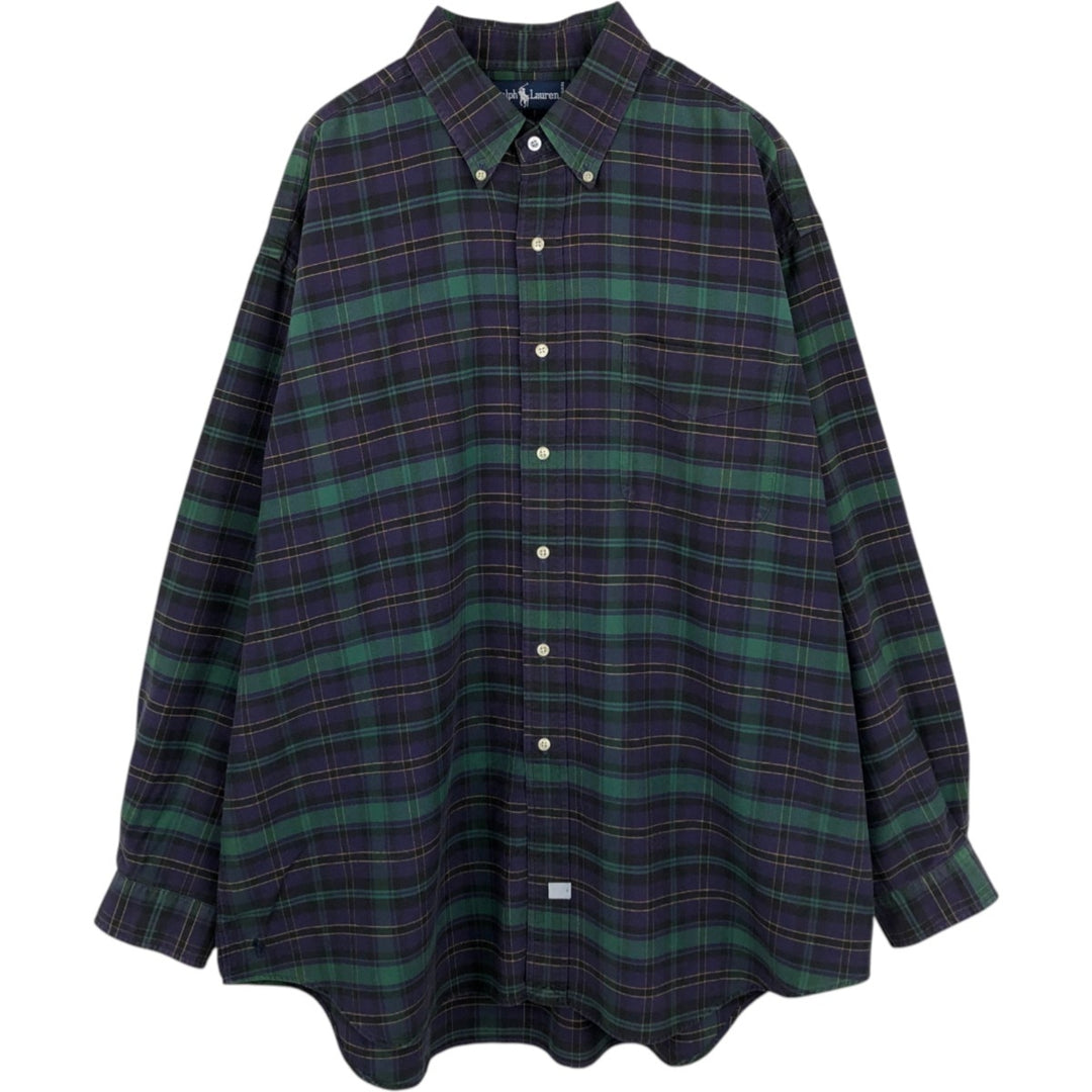 Ralph Lauren The Big Oxford Blackwatch Check Long-Sleeve Button-Down Check Shirt, Men's Size XL (approx.) cotton Green type dark green Vintage Second Hand