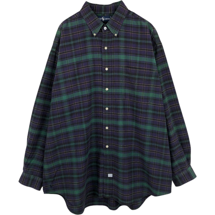 Ralph Lauren The Big Oxford Blackwatch Check Long-Sleeve Button-Down Check Shirt, Men's Size XL (approx.) cotton Green type dark green Vintage Second Hand