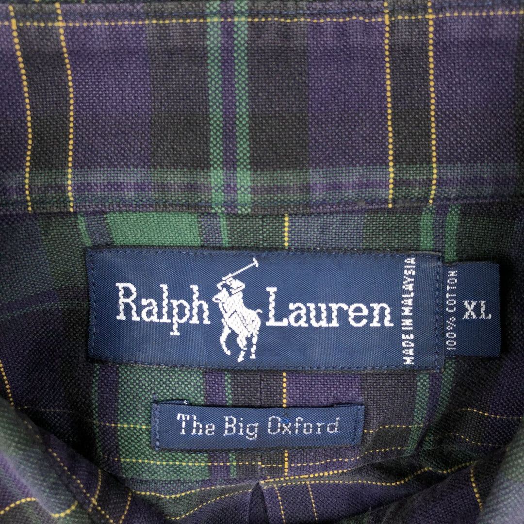 Ralph Lauren The Big Oxford Blackwatch Check Long-Sleeve Button-Down Check Shirt, Men's Size XL (approx.) cotton Green type dark green Vintage Second Hand