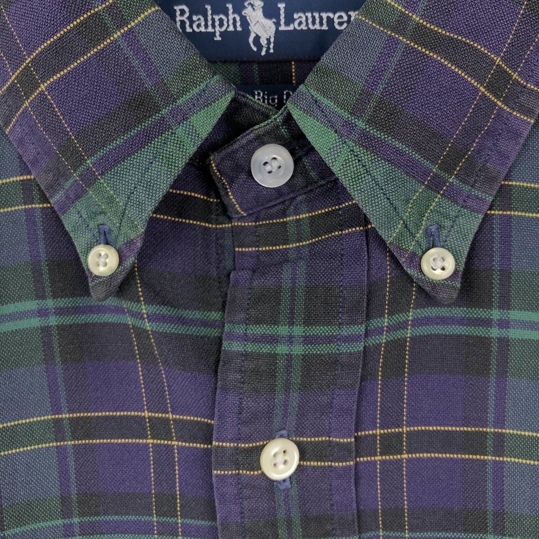 Ralph Lauren The Big Oxford Blackwatch Check Long-Sleeve Button-Down Check Shirt, Men's Size XL (approx.) cotton Green type dark green Vintage Second Hand