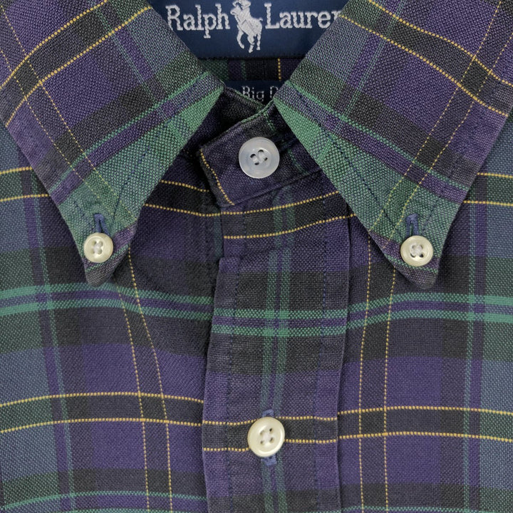 Ralph Lauren The Big Oxford Blackwatch Check Long-Sleeve Button-Down Check Shirt, Men's Size XL (approx.) cotton Green type dark green Vintage Second Hand