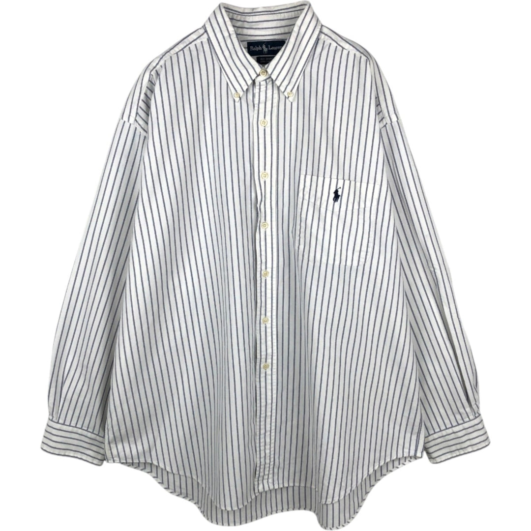 Ralph Lauren BIG SHIRT Long sleeve button-down striped shirt Men's XL size cotton white type Vintage Second Hand