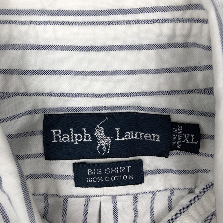 Ralph Lauren BIG SHIRT Long sleeve button-down striped shirt Men's XL size cotton white type Vintage Second Hand