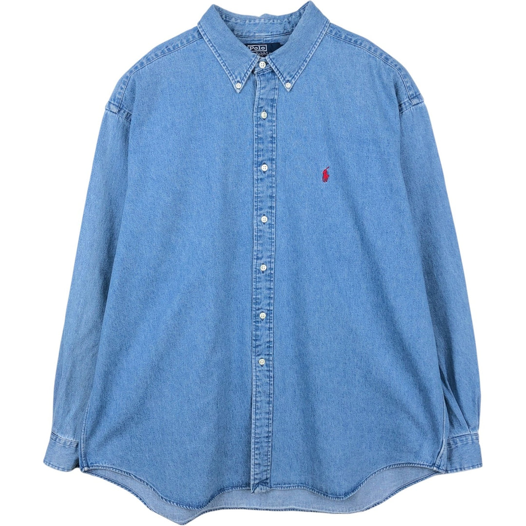 Ralph Lauren BLAKE long sleeve button down denim shirt, men's size XXL cotton blue type Vintage Second Hand