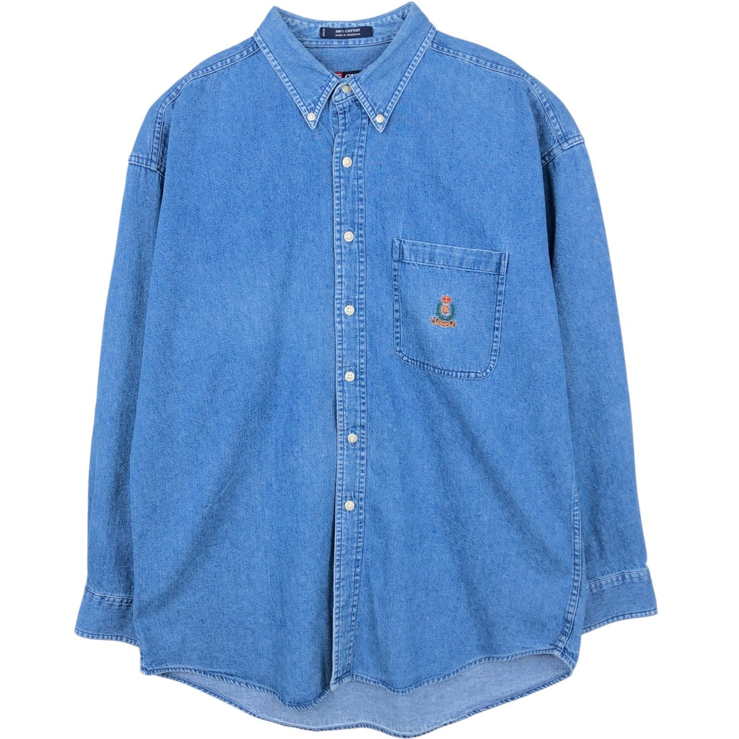 Ralph Lauren CHAPS Long Sleeve Button Down Denim Shirt Men's L Size cotton blue type Vintage Second Hand