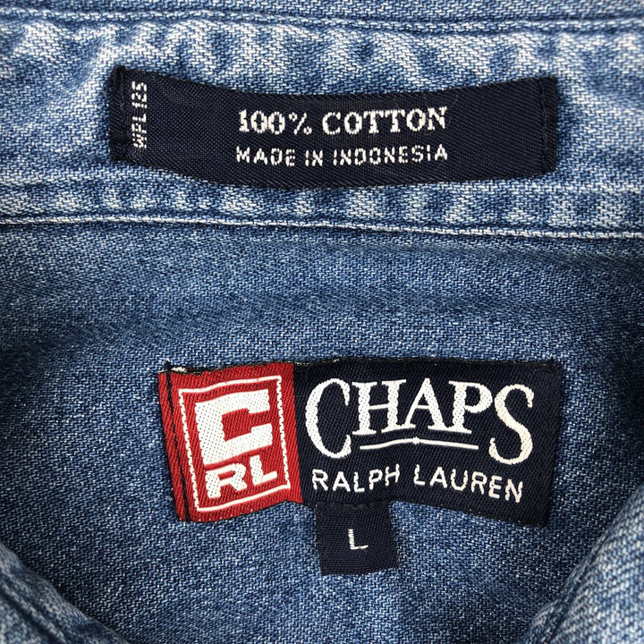 Ralph Lauren CHAPS Long Sleeve Button Down Denim Shirt Men's L Size cotton blue type Vintage Second Hand
