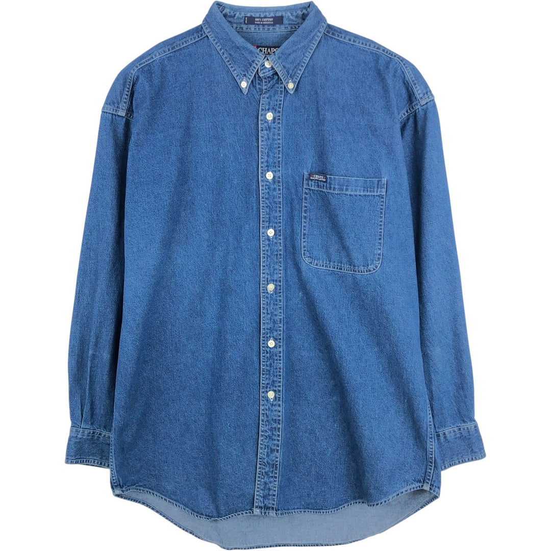 Ralph Lauren CHAPS Long Sleeve Button Down Denim Shirt Men's L Size cotton navy blue type Vintage Second Hand
