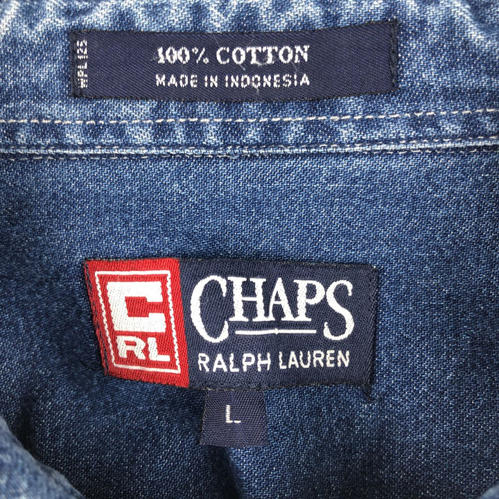 Ralph Lauren CHAPS Long Sleeve Button Down Denim Shirt Men's L Size cotton navy blue type Vintage Second Hand