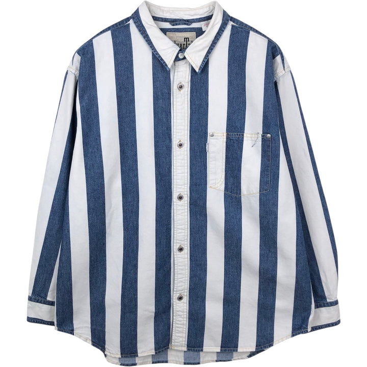 Levi's SILVER TAB Stripe Pattern Long-Sleeve Denim Shirt, Men's Size M (approx.) cotton blue type Vintage Second Hand