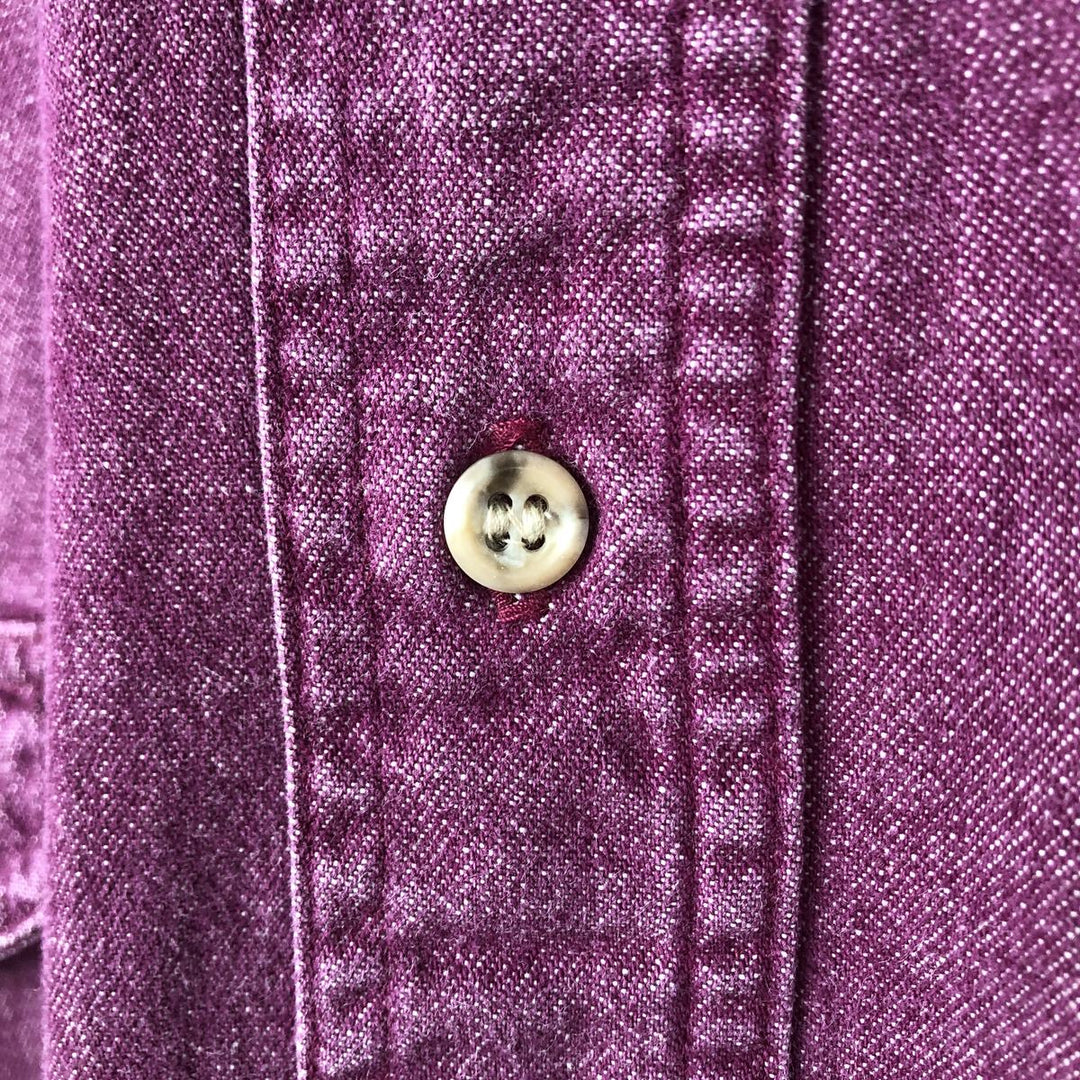 70s-80'S Eddie Bauer Long-Sleeve Button-Down Denim Shirt, Black Tag, Men's Size L (Equivalent), Vintage cotton purple type Vintage Second Hand
