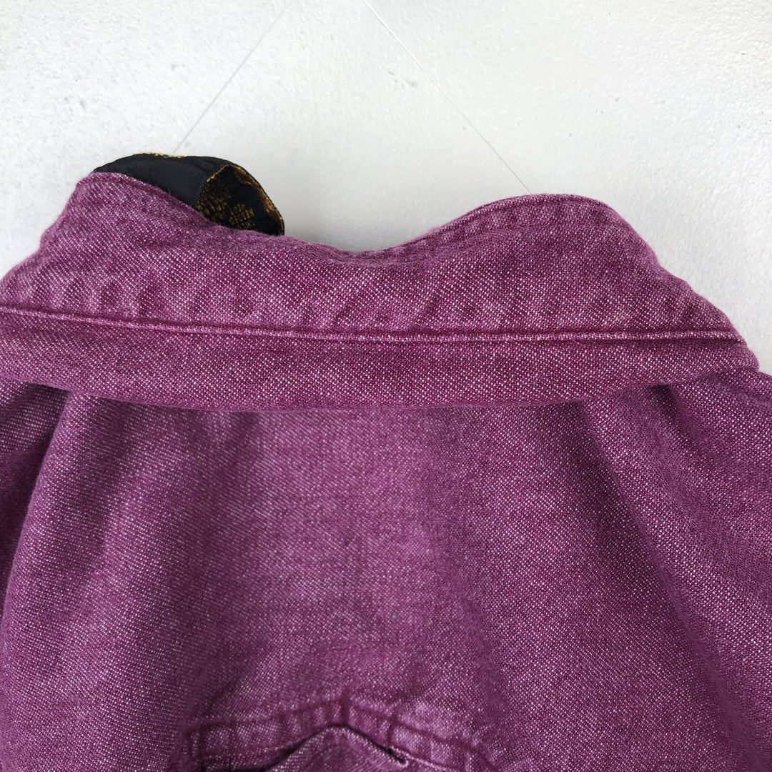 70s-80'S Eddie Bauer Long-Sleeve Button-Down Denim Shirt, Black Tag, Men's Size L (Equivalent), Vintage cotton purple type Vintage Second Hand