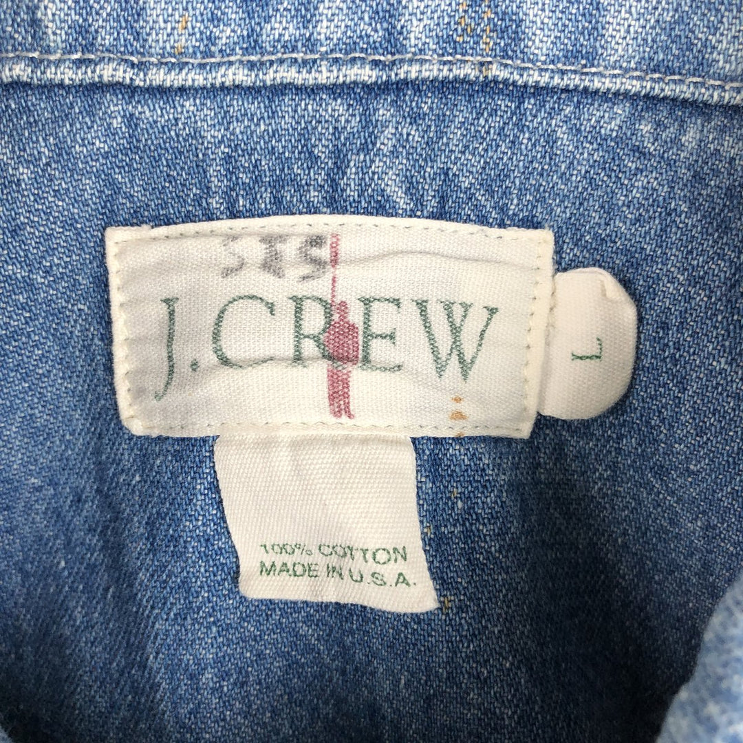 90'S J.Crew Long-Sleeve Button-Down Denim Shirt, Made in USA, Men's Size L (Equivalent), Vintage cotton blue type Vintage Second Hand