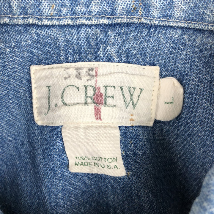 90'S J.Crew Long-Sleeve Button-Down Denim Shirt, Made in USA, Men's Size L (Equivalent), Vintage cotton blue type Vintage Second Hand