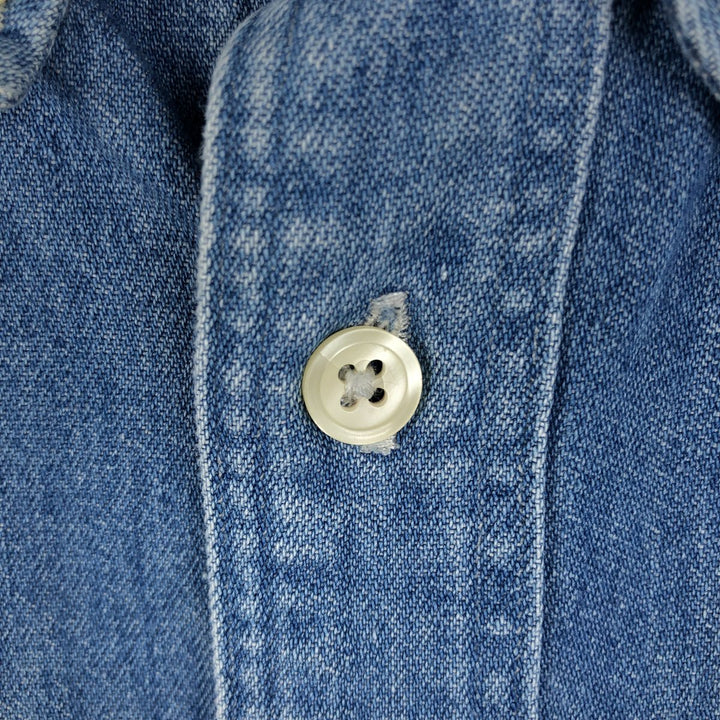 90'S J.Crew Long-Sleeve Button-Down Denim Shirt, Made in USA, Men's Size L (Equivalent), Vintage cotton blue type Vintage Second Hand