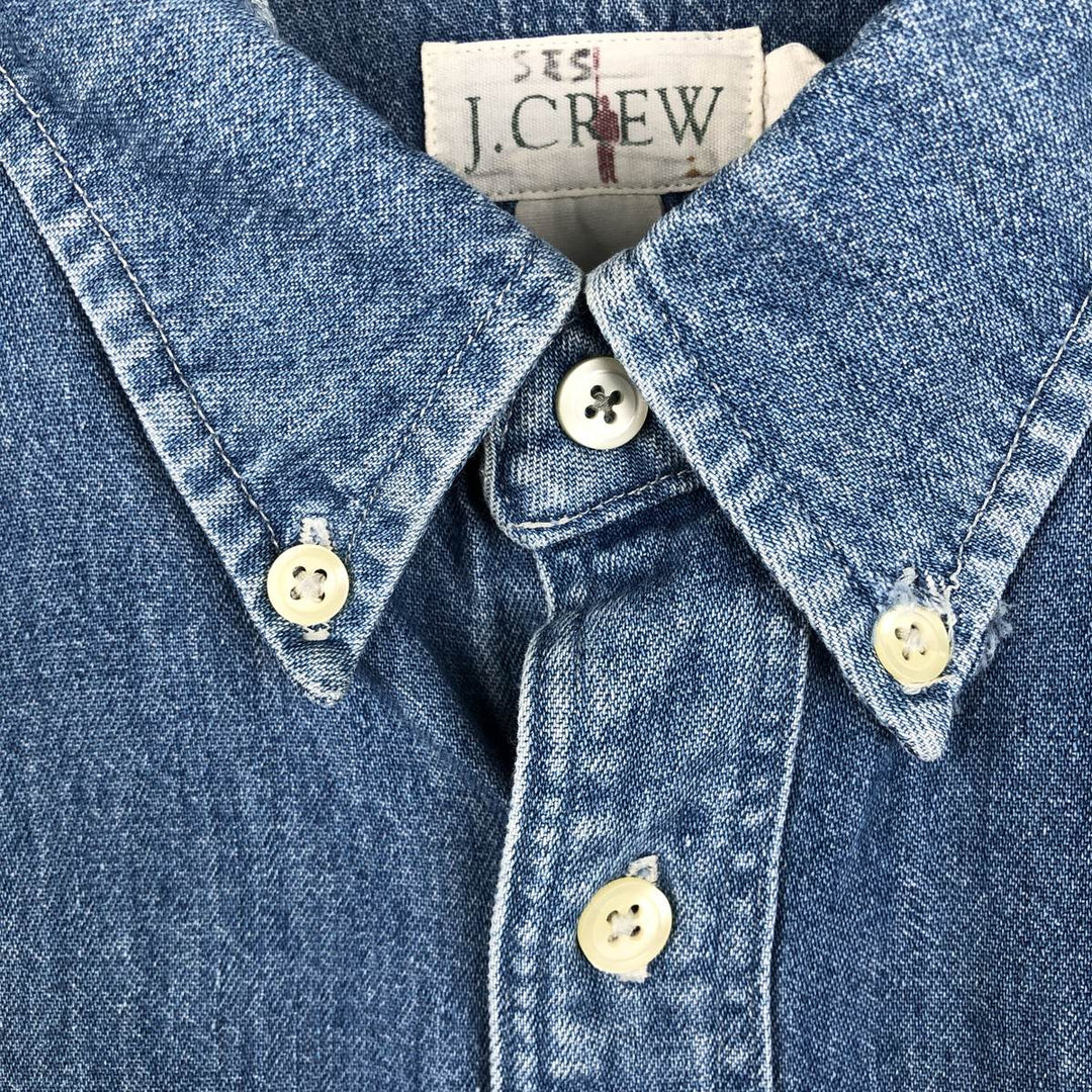 90'S J.Crew Long-Sleeve Button-Down Denim Shirt, Made in USA, Men's Size L (Equivalent), Vintage cotton blue type Vintage Second Hand