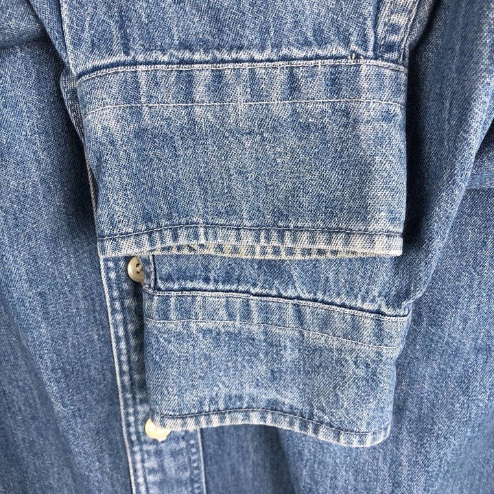 90'S J.Crew Long-Sleeve Button-Down Denim Shirt, Made in USA, Men's Size L (Equivalent), Vintage cotton blue type Vintage Second Hand