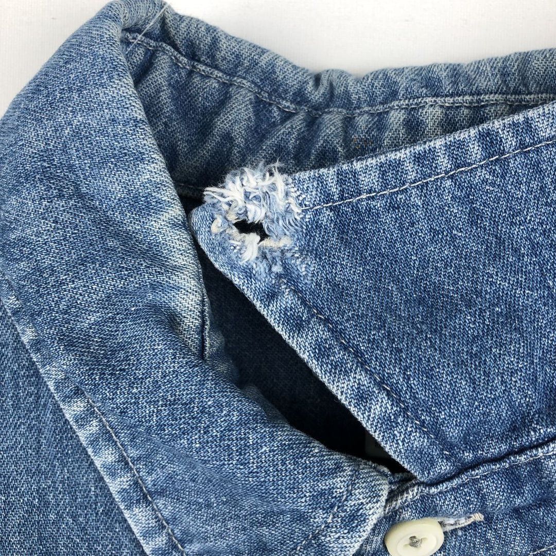 90'S J.Crew Long-Sleeve Button-Down Denim Shirt, Made in USA, Men's Size L (Equivalent), Vintage cotton blue type Vintage Second Hand