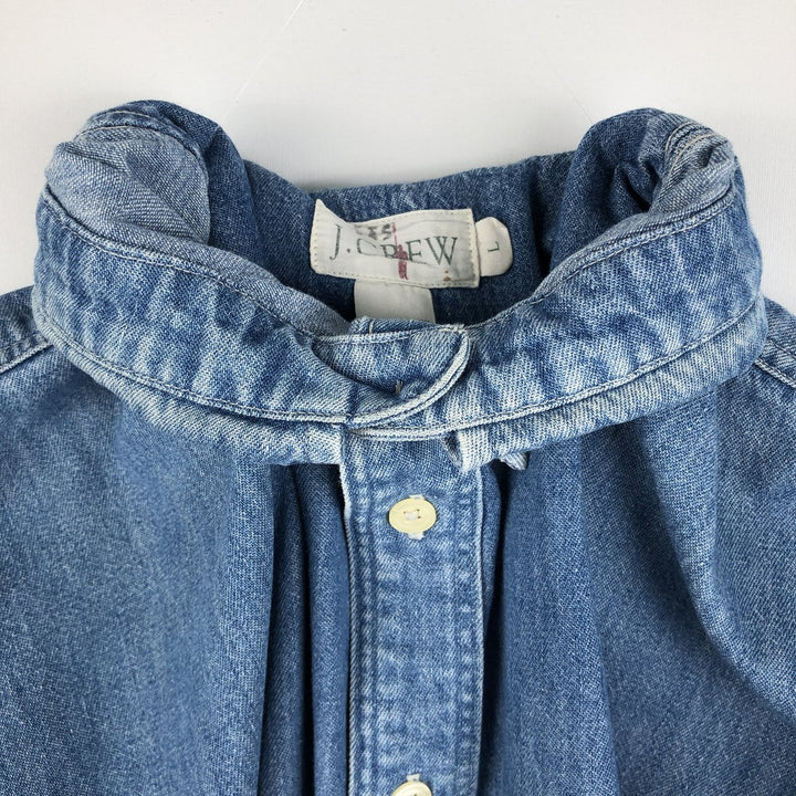 90'S J.Crew Long-Sleeve Button-Down Denim Shirt, Made in USA, Men's Size L (Equivalent), Vintage cotton blue type Vintage Second Hand
