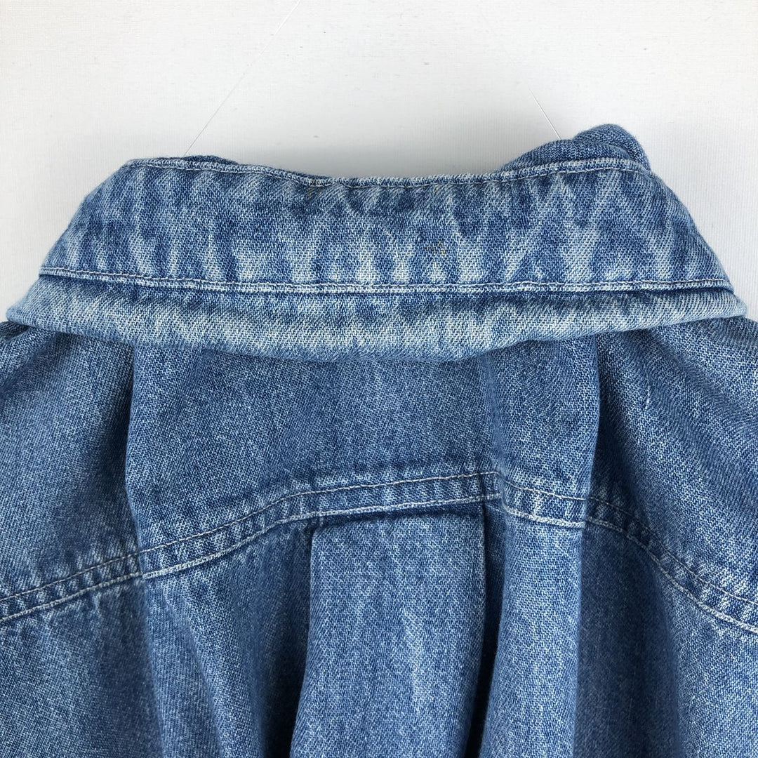 90'S J.Crew Long-Sleeve Button-Down Denim Shirt, Made in USA, Men's Size L (Equivalent), Vintage cotton blue type Vintage Second Hand